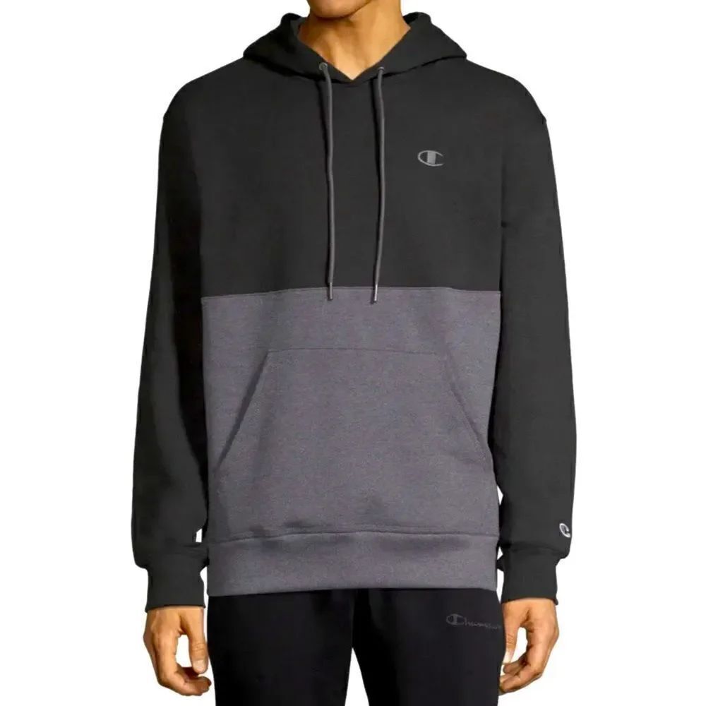 Champion Powerblend Fleece Pullover Hoodie Gray Black S